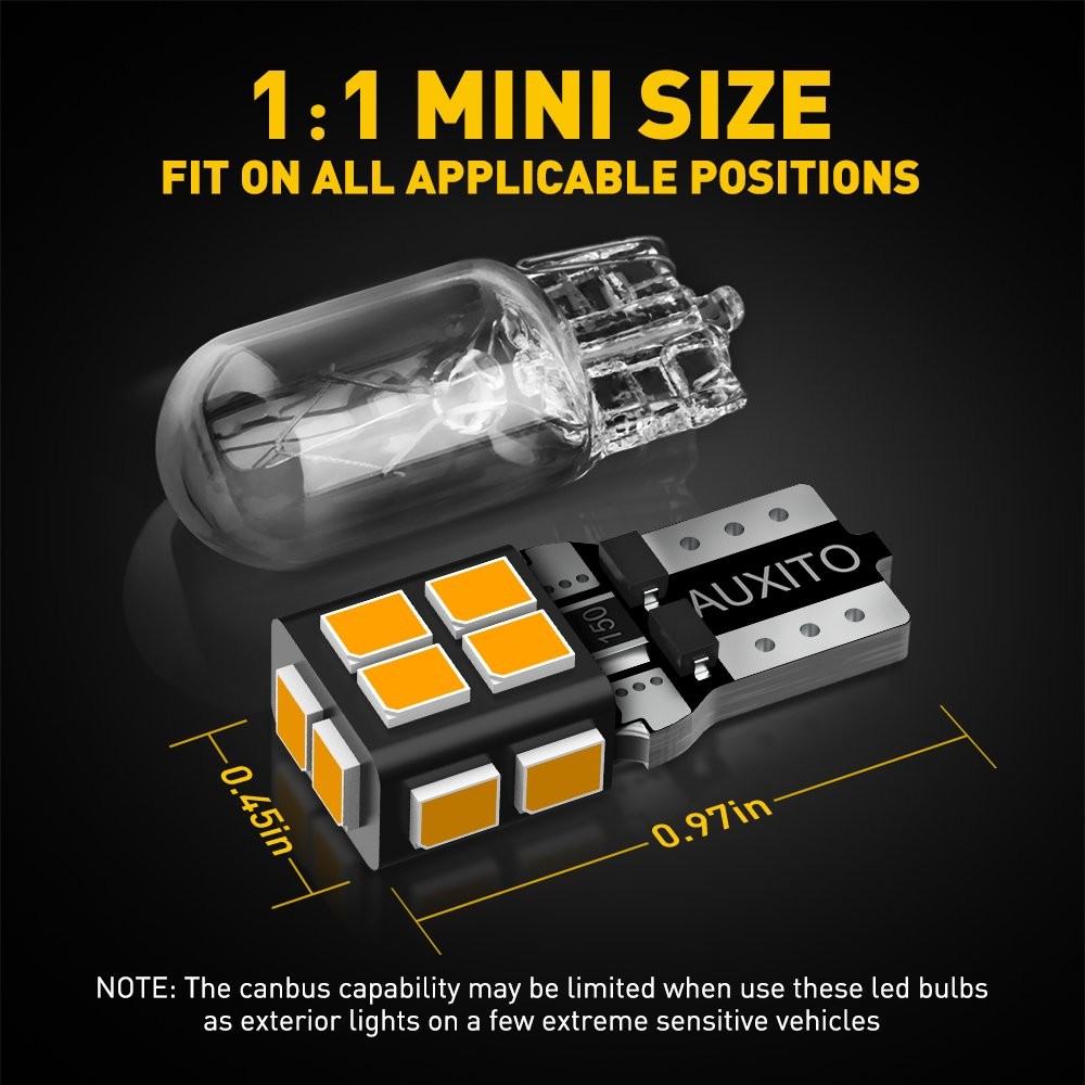 10/20Pcs Amber T10 W5W LED Map Light Door Dome License Light Plate Light Bulbs