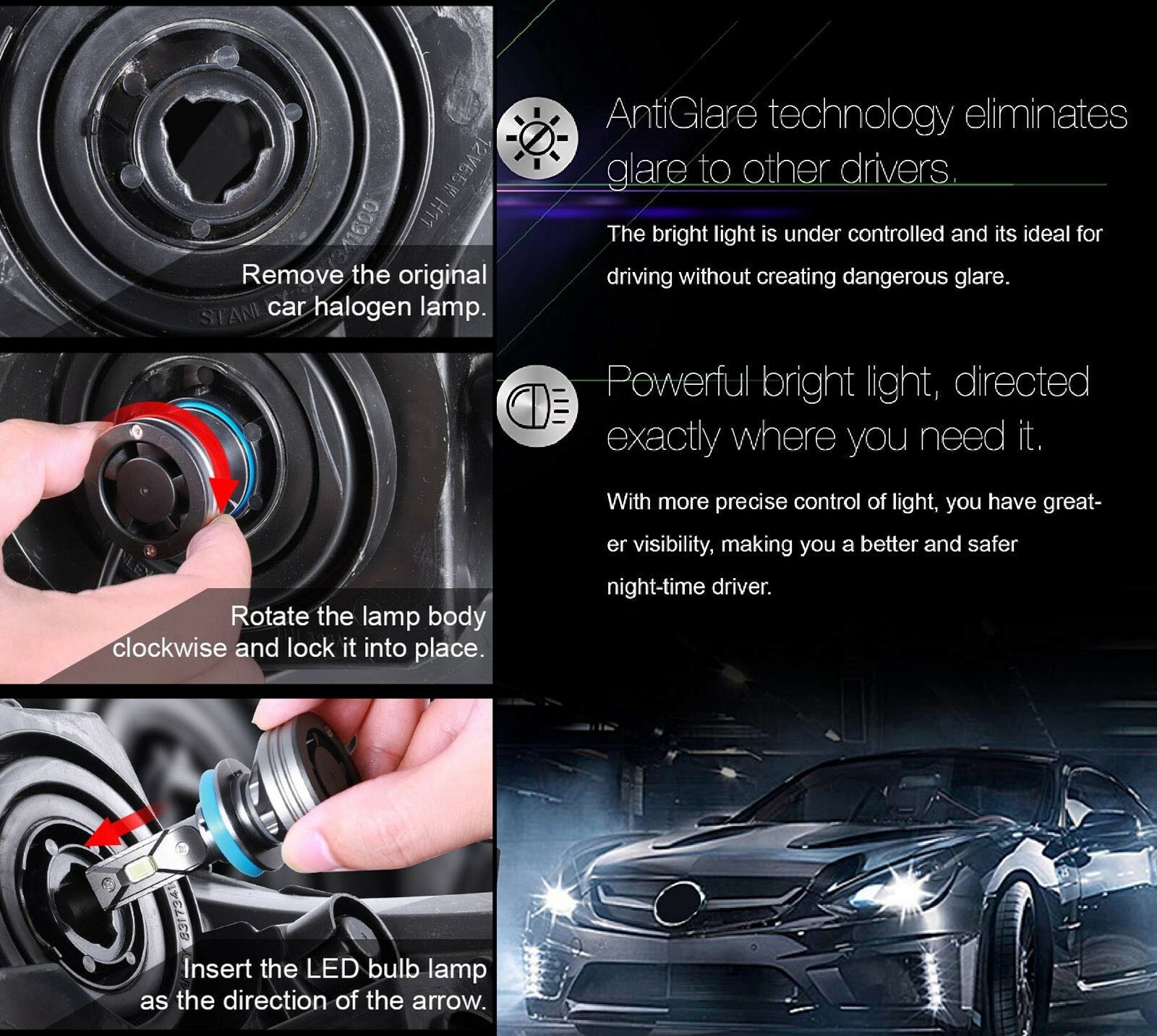 LED Kit G8 100W 9012 HIR2 4300K Stock Two Bulbs Head Light Low Beam Replacement