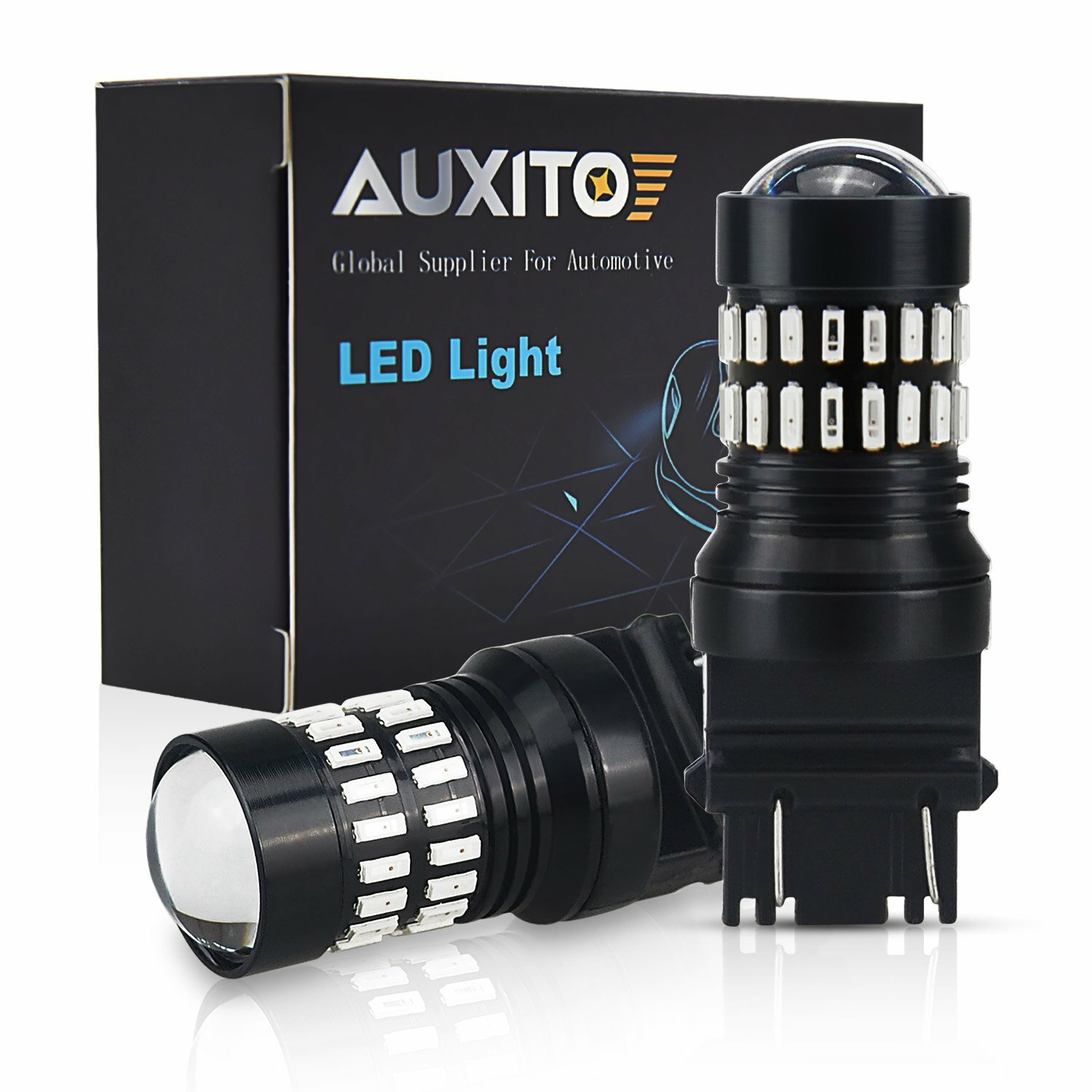 2x AUXITO 3157 3156 Brake Tail Stop Light Red Flash Strobe Blinking LED Bulb d