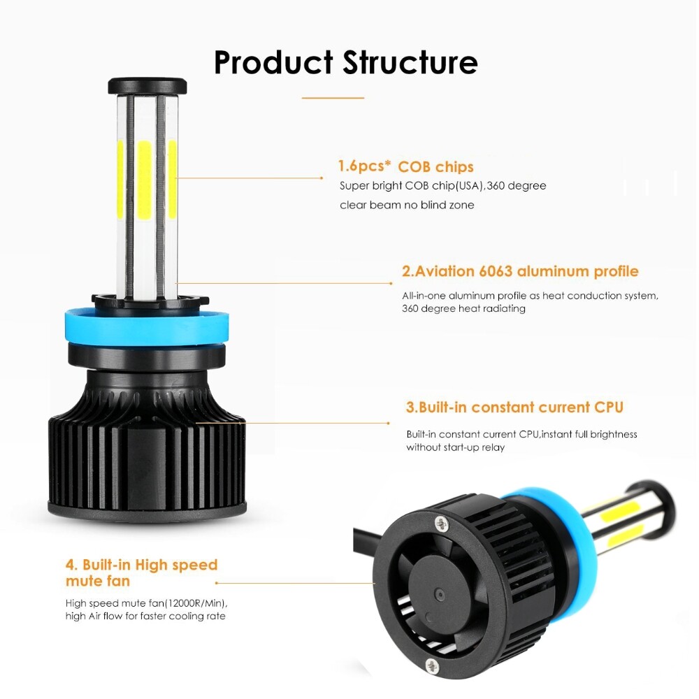 6-Sides H11 H9 LED Headlight Bulbs Low Beam Super Bright 15000W 2800000LM White