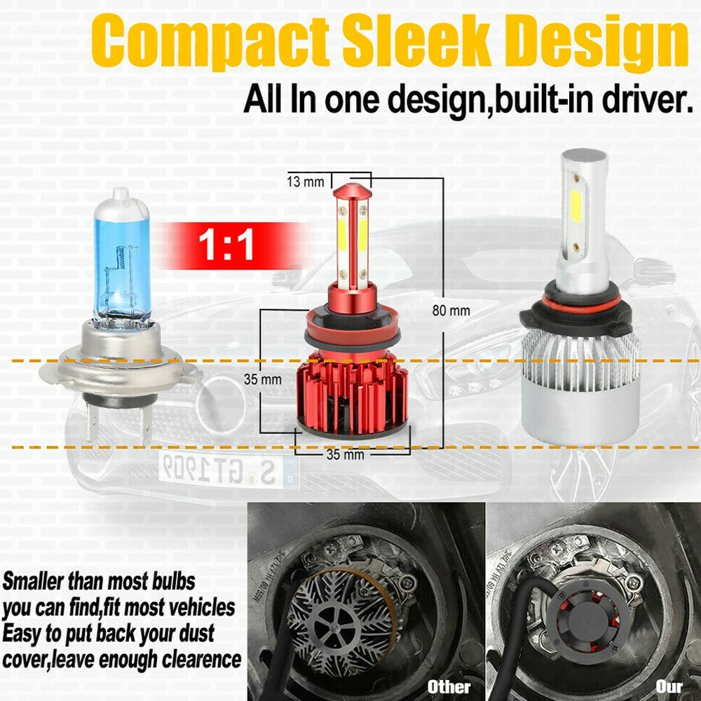 4-Sides H11 H9 LED Headlight Super Bright Bulbs Kit 330000LM HIGH/LOW Beam 6000K