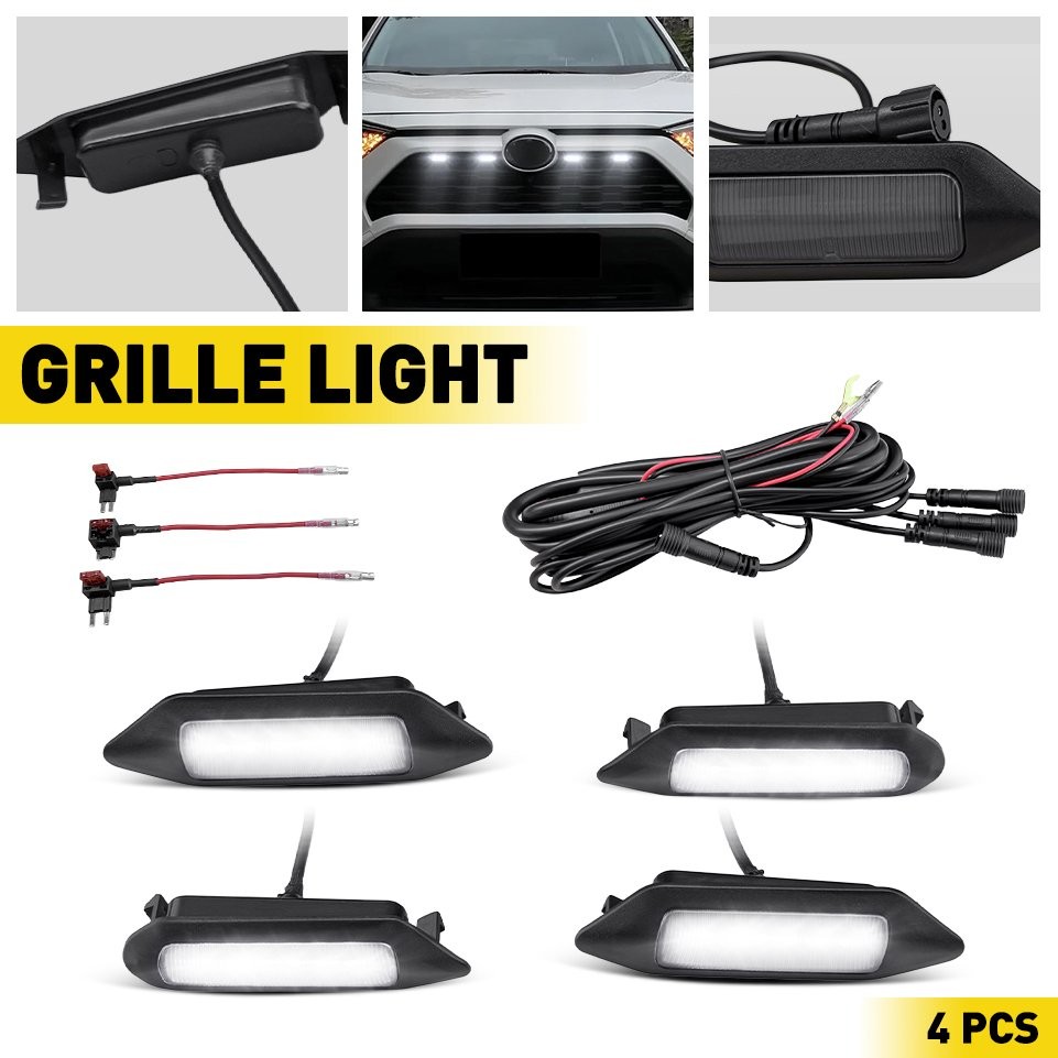 4x White Front Grille LED Lights Raptor Grill For Toyota RAV4 2019-2023 2024 EPM