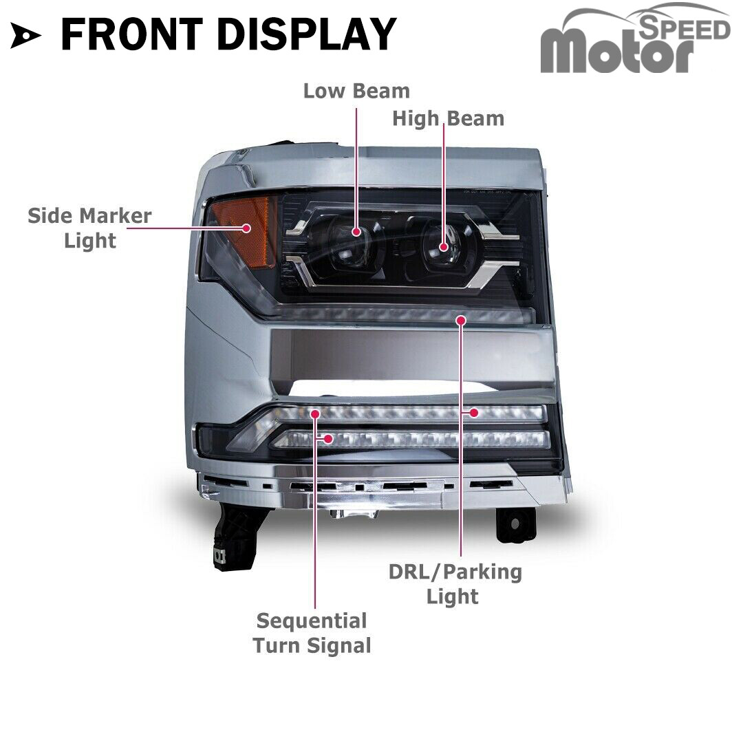 For 2016-2019 Chevy Silverado 1500 LED Headlights Chrome Trim Projector Headlamp