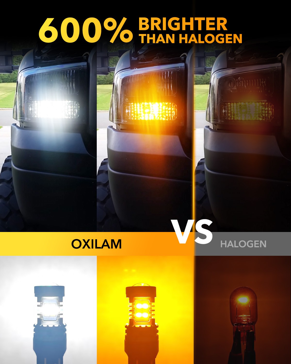 DRL Driving Daytime Running Light LED Bulbs 7440 7443 White Amber Yellow Dual