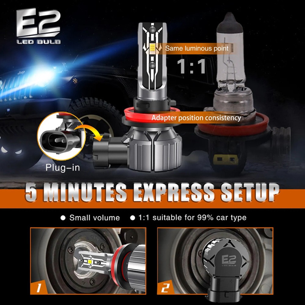 9006 LED Headlight Bulb Conversion Kit Low Beam White Super Bright 6500K 2PCS