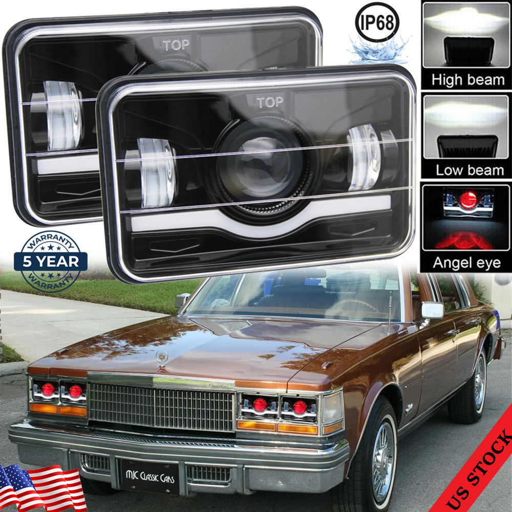 For Cadillac Seville 1977-1985 2PCS 4×6″ LED Headlights DRL High-Low Beam DOT