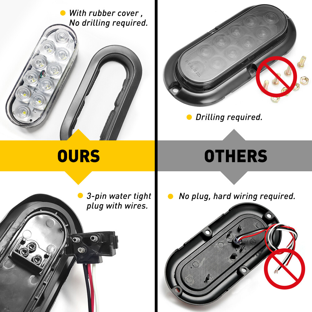 2x 6″ Oval White 10 LED Trailer Truck Sealed Reverse Back-Up Tail Lights 12V NEW