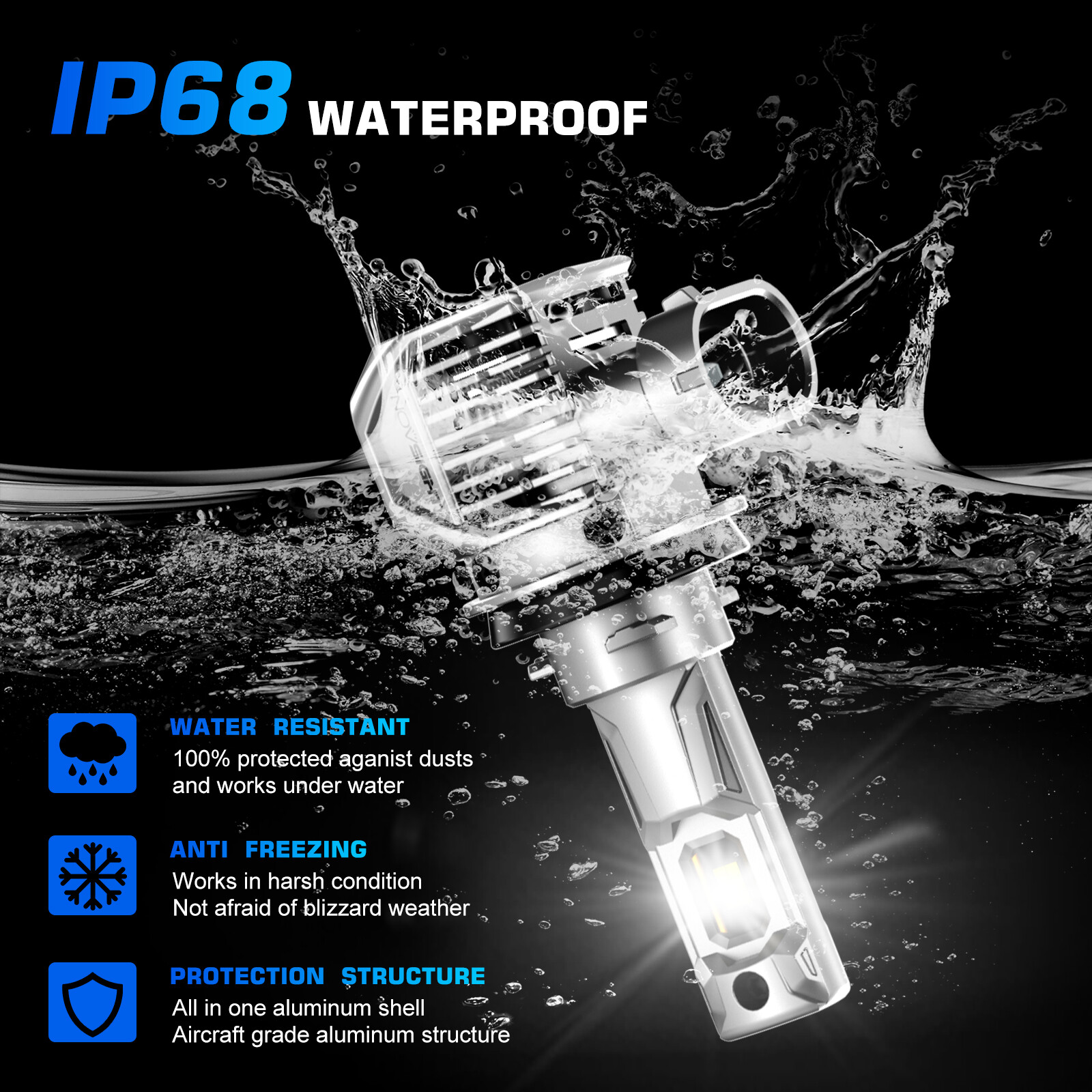 NOVSIGHT H11 LED Headlight Bulbs High Low Beam Lamp Conversion Kit 100W 6500K 2x