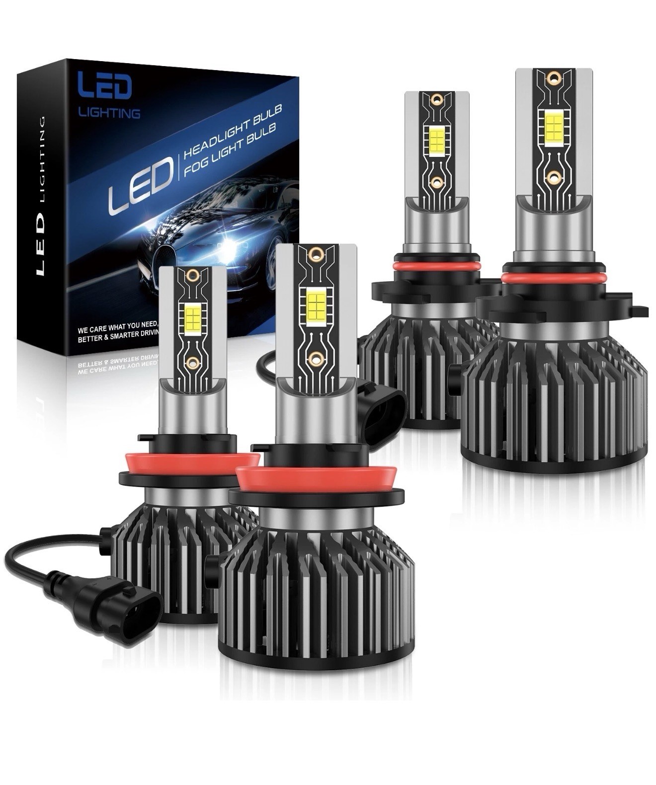 4 Pack 9005 H11 LED Headlight 200W Bright Bulb 6000K White 72000LM High Low Beam