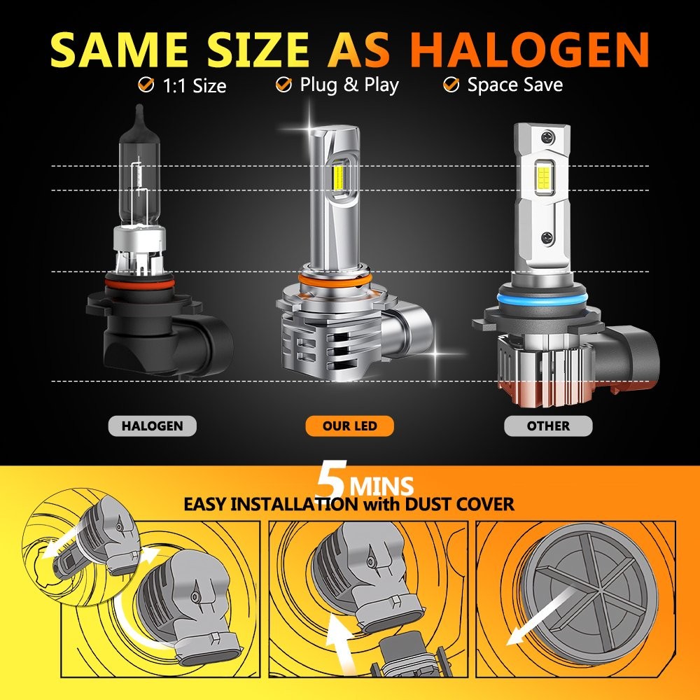 OXILAM 9005 HB3 LED Headlight Bulbs Kit High/Low Beam Super White Bright 6500K