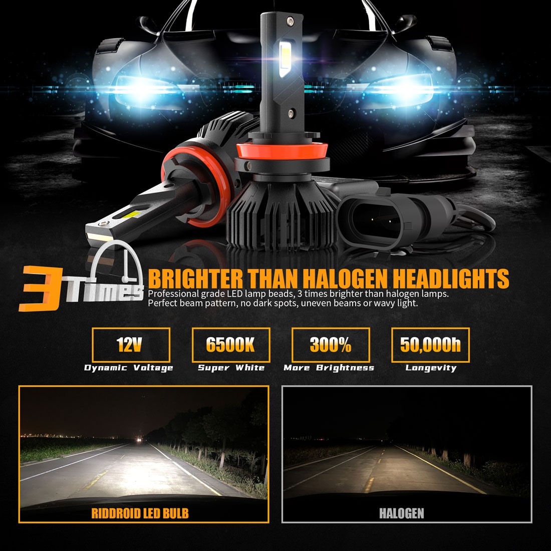 H11 LED Headlight Super Bright Bulbs Kit 6500K White 240000LM High/Low Beam
