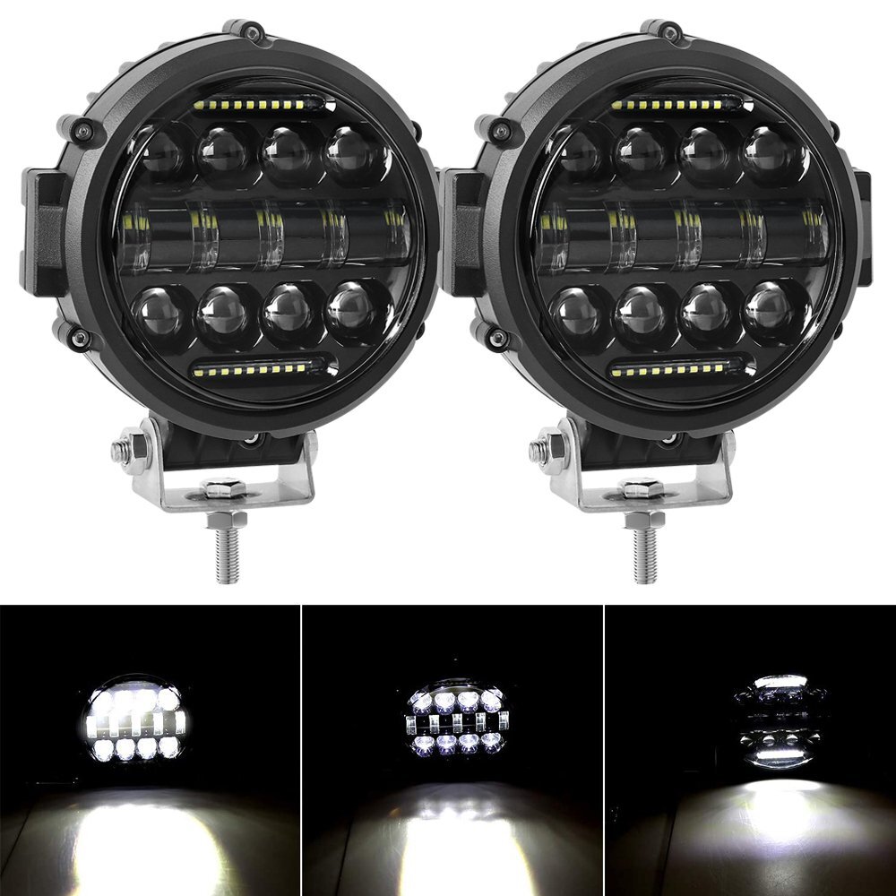 2x 7″ inch Round LED Light Bar Pods Flood Spot DRL Offroad Driving Lights Truck