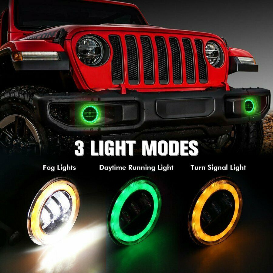 4“ Round LED Fog Lights Driving Halo Combo Kit For Jeep Wrangler JK TJ LJ Dodge