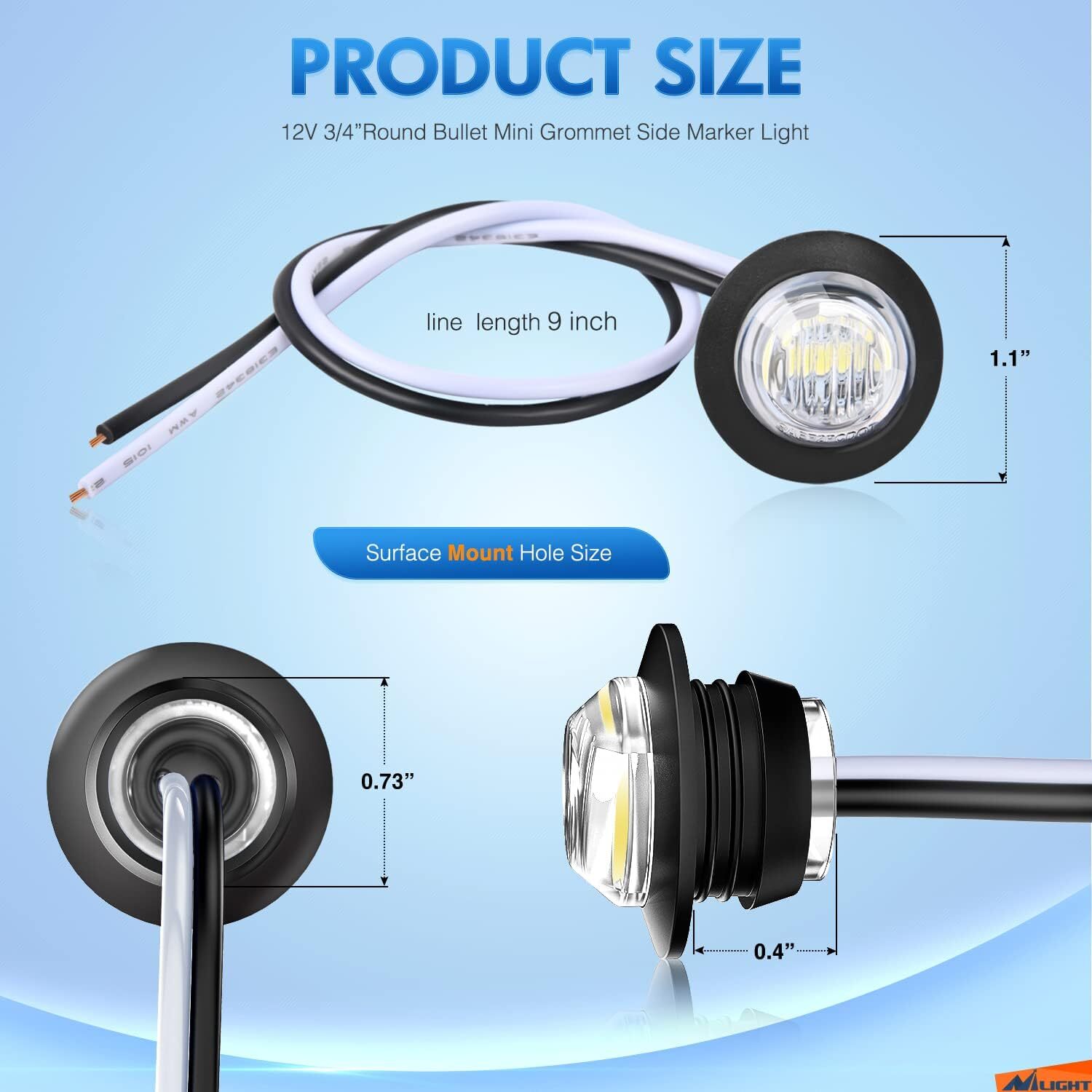 Nilight 10 PCS 3/4 Inch Round LED Clearance Light Front Rear Side Indicator
