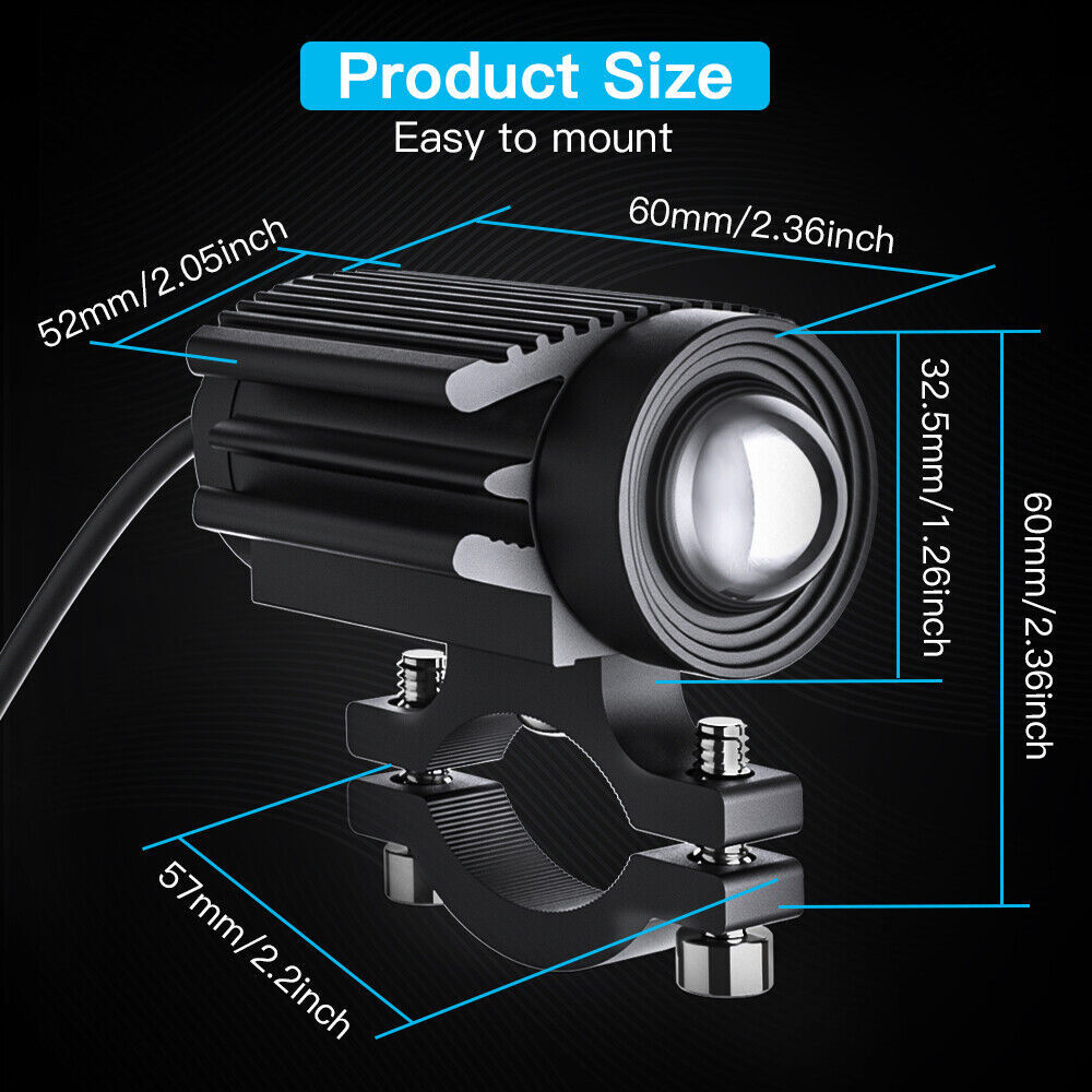 2x Black Aviation Aluminum Alloy Waterproof Motorcycle LED Spotlights 60W