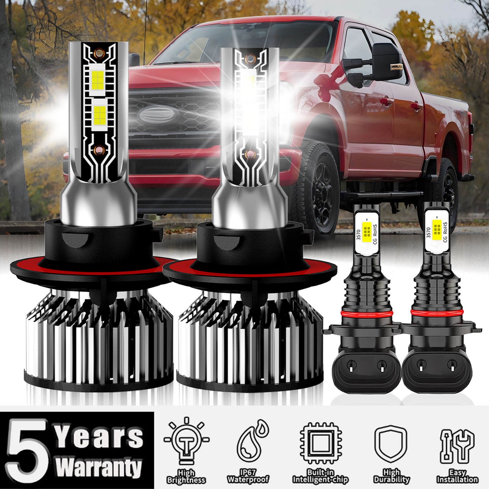 For Ford F-150 2004-2014 6500K LED Headlight High/Low + Fog Light Bulbs Combo