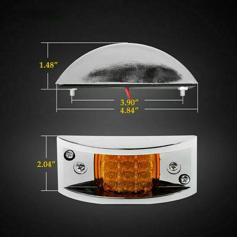 10x Amber 12 LED Curve Sealed Chrome Side Marker Truck Trailer Clearance Lights
