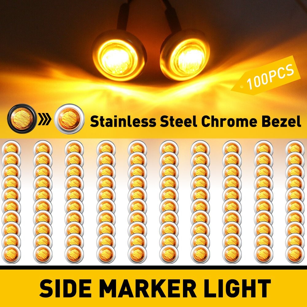 100Pcs Red/ Amber/White 3/4″ Truck Trailer LED Round Bullet Side Marker Light