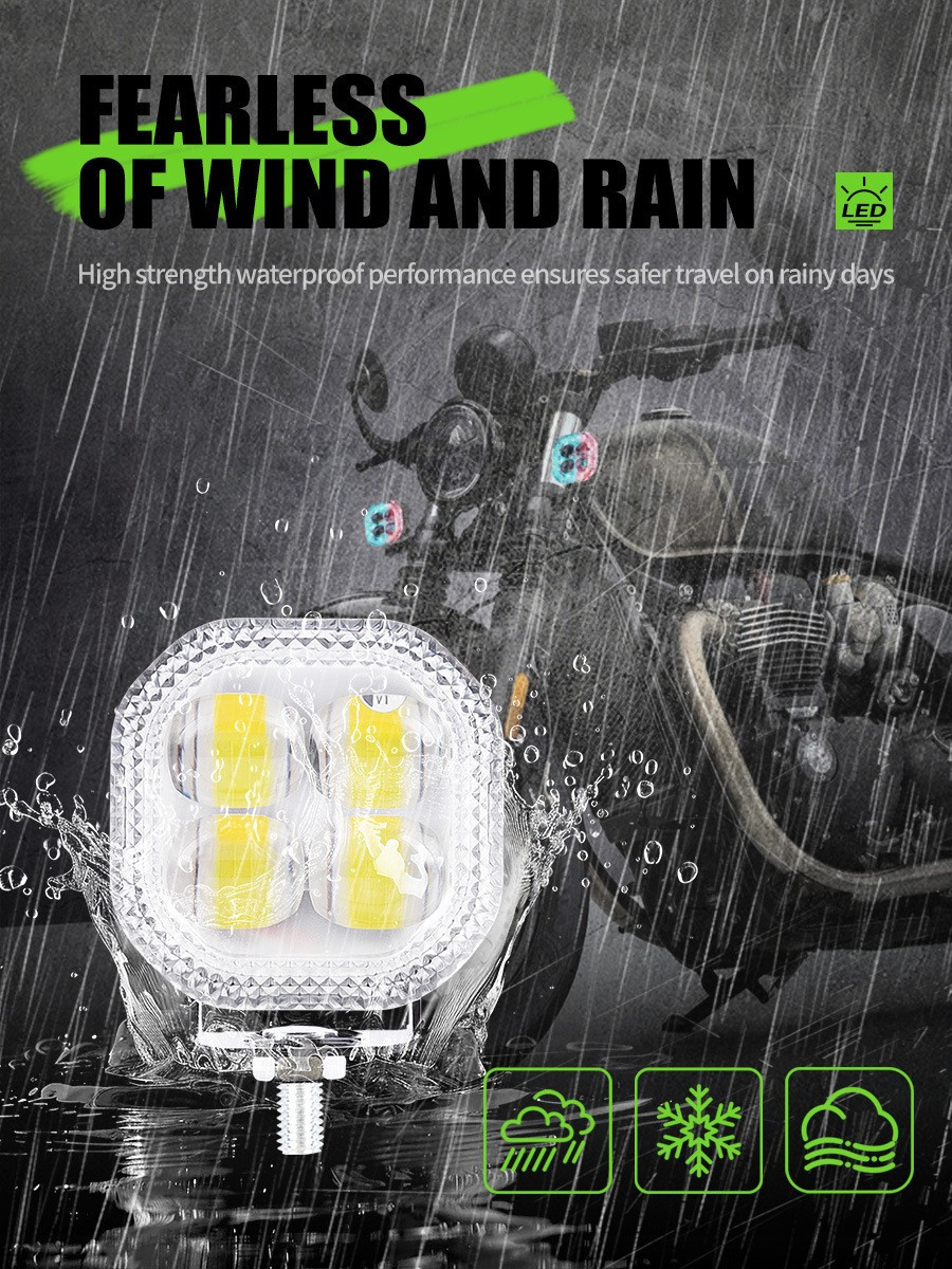 1PCS FourLeaf Clover LED With External Spotlight Headlight Motorcycle Headlinght