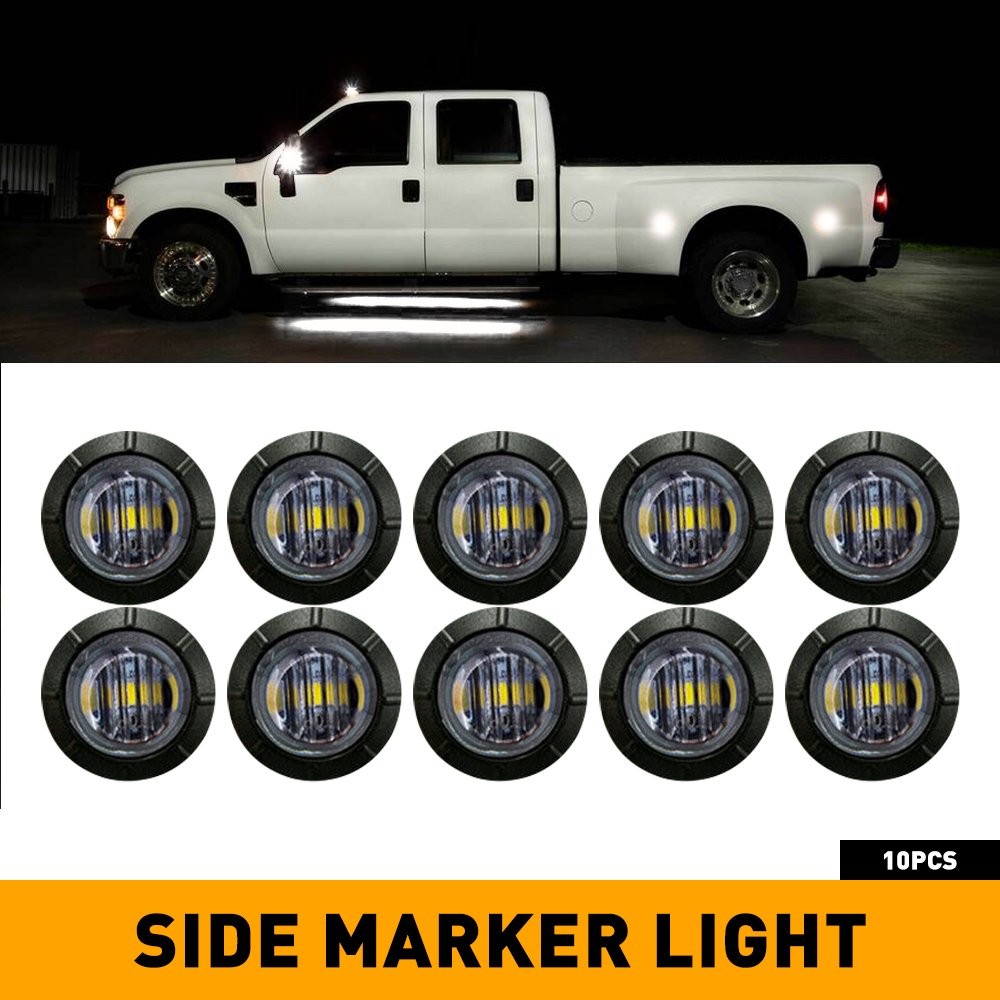 10pc LED Side Marker White Lights Clearance Light Truck Trailer Smoke Waterproof