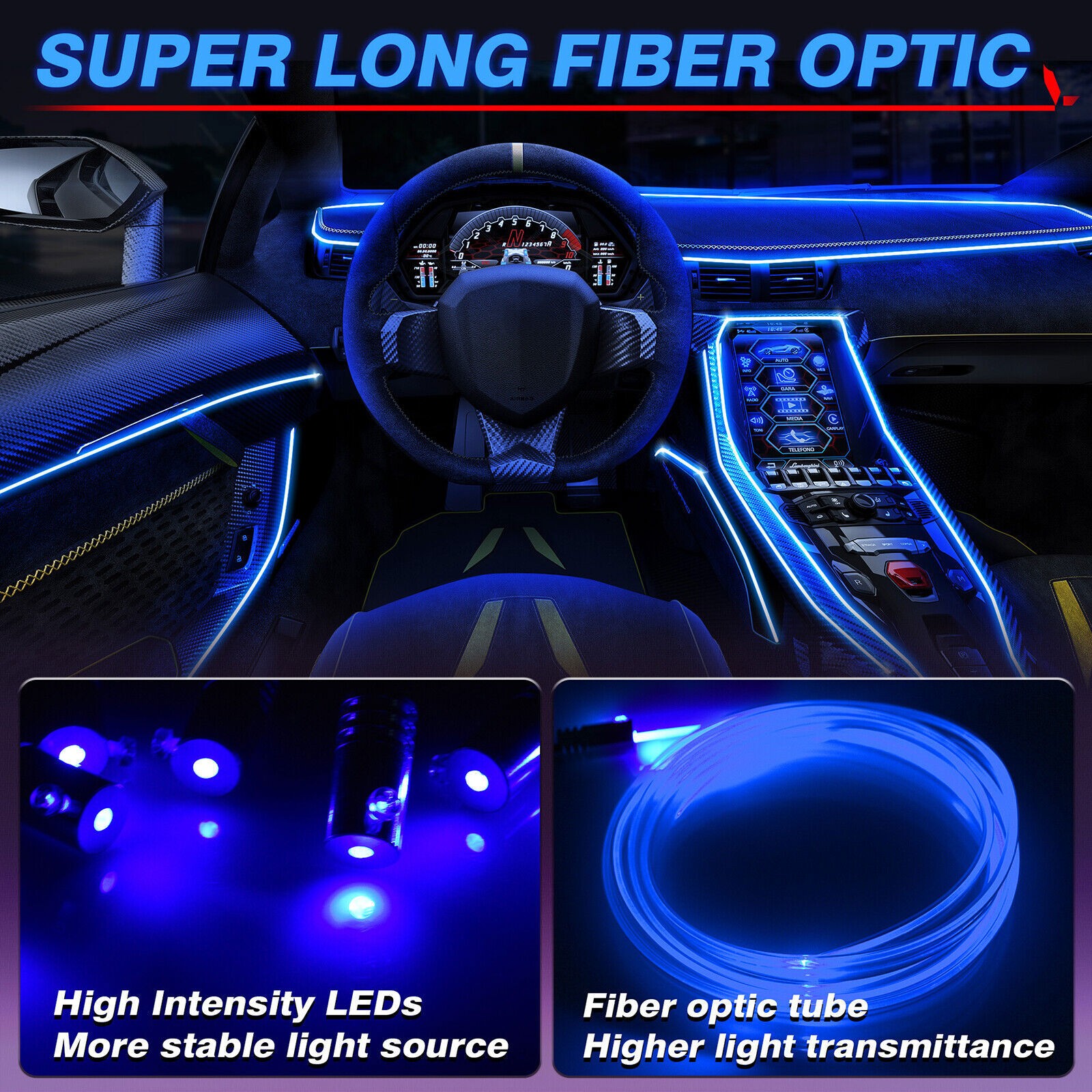 10M RGB 8 in 1 RGB Car Atmosphere Interior LED Guide Fiber Optic Ambient Light