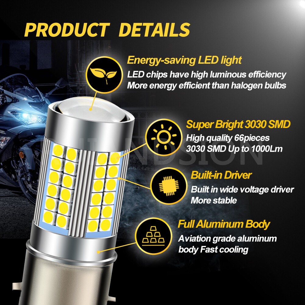 1PC BA20D 3030 66 LED Motorbike Scooter Headlight Lamp Bulb Hi/Lo Beam Globe 12V