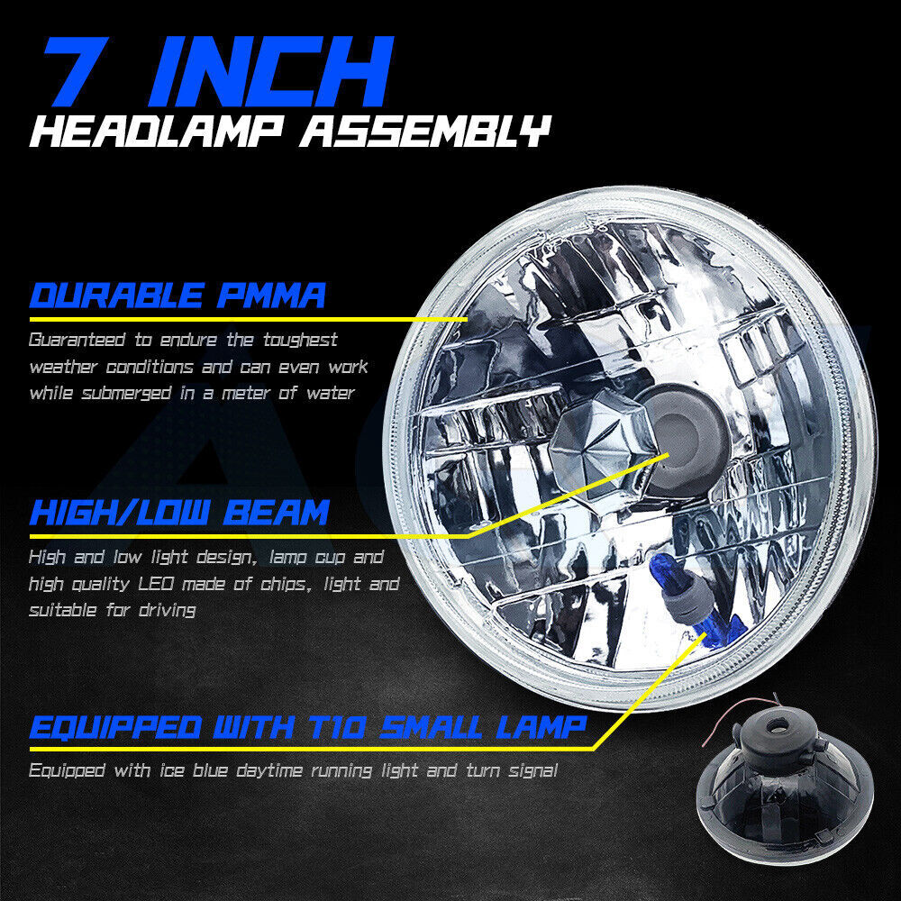 2Pc 7″inch Round BLUE LED Headlight Hi-Lo Beam For Peterbilt 379 359 Truck