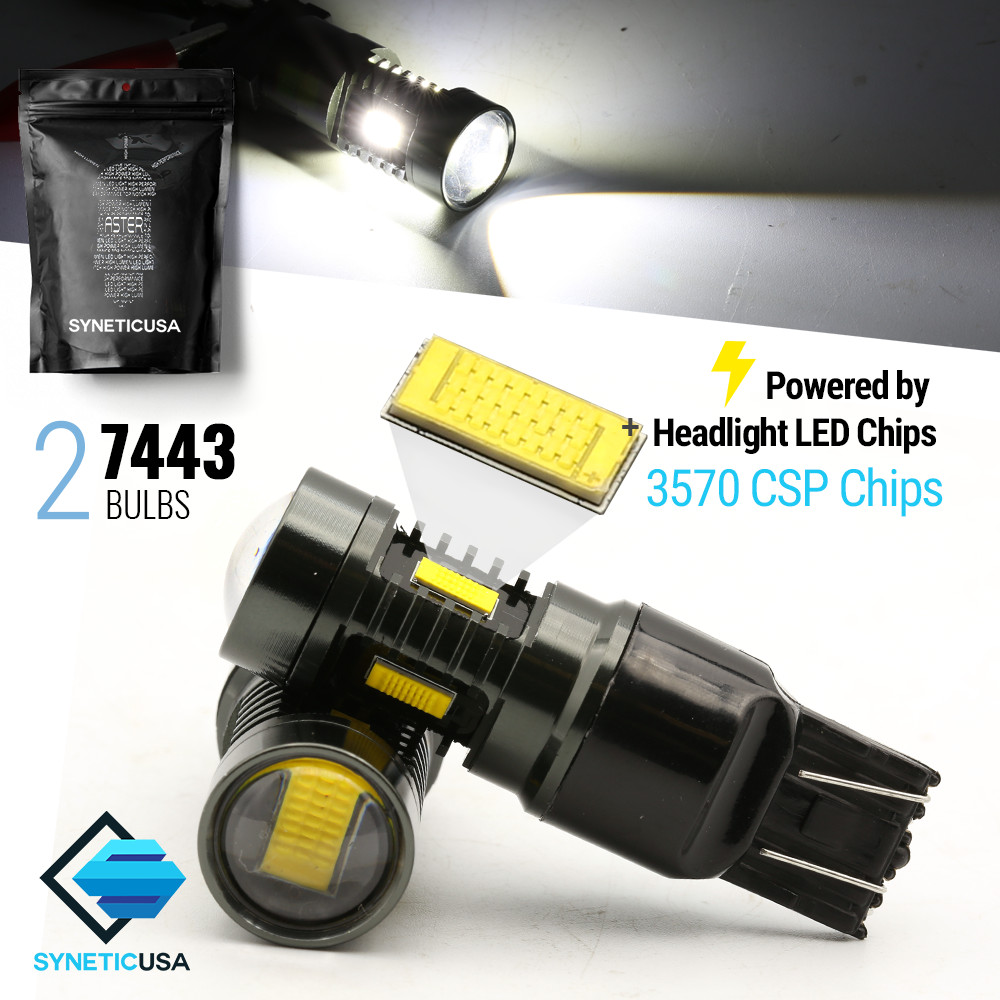 Syneticusa 7440 7443 LED CSP Reverse Backup Light Projector Bulbs 6000K White