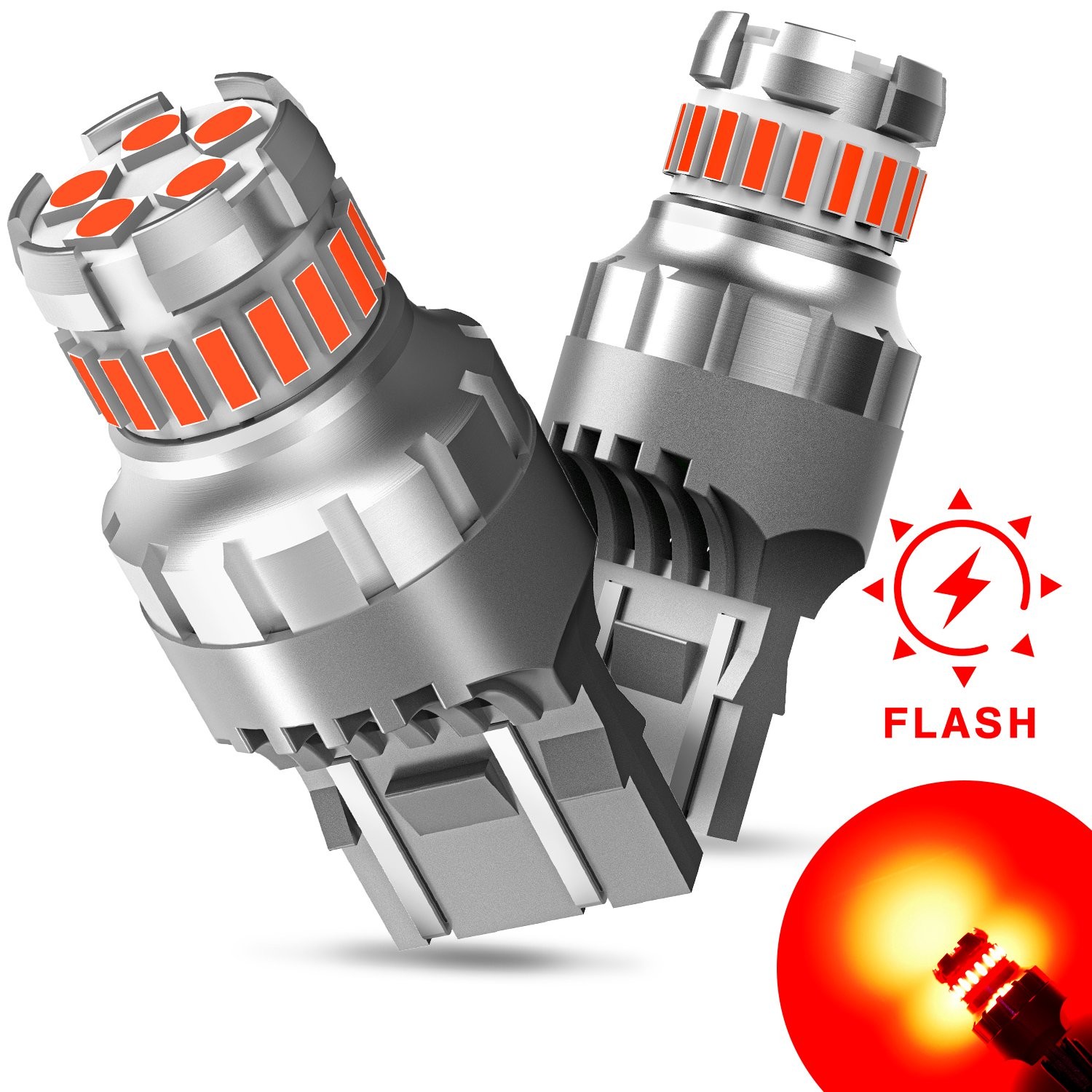 7443 7440 Super Red Alert Flash Strobe Blinking LED Brake Tail Light Bulbs 2pcs