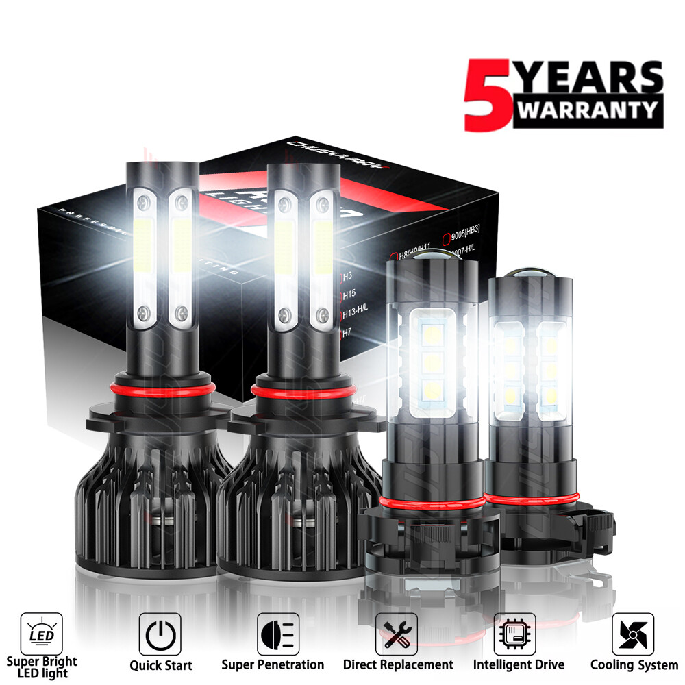 For Jeep Cherokee 2014-2015 LED Headlight & Fog Light Bulbs Combo Clear White