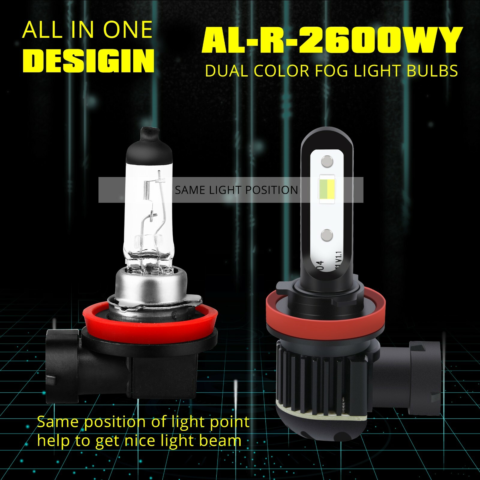 2-Color LED Fog Light Bulb,White Yellow Switchback,2504,5202,9006,H7,H10,H11,H16