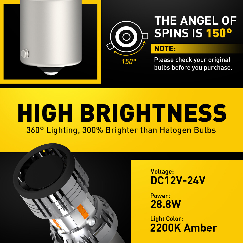 AUXITO LED Turn Signal Blinker Light 1156 7506 Amber Bright Yellow DRL Bulbs