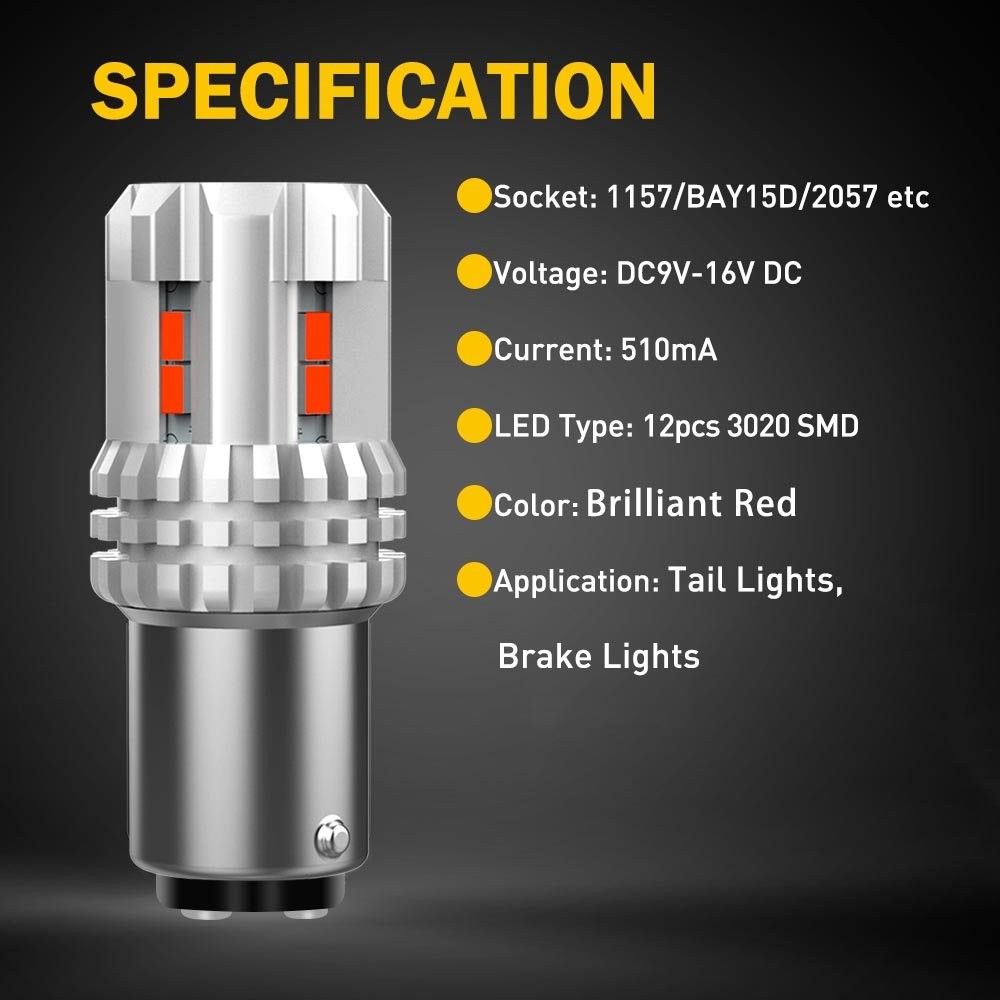 2PCS LED RED WHITE AMBER BRAKE LIGHT P21/5W BAY15D 1157 Brightness Super Bright