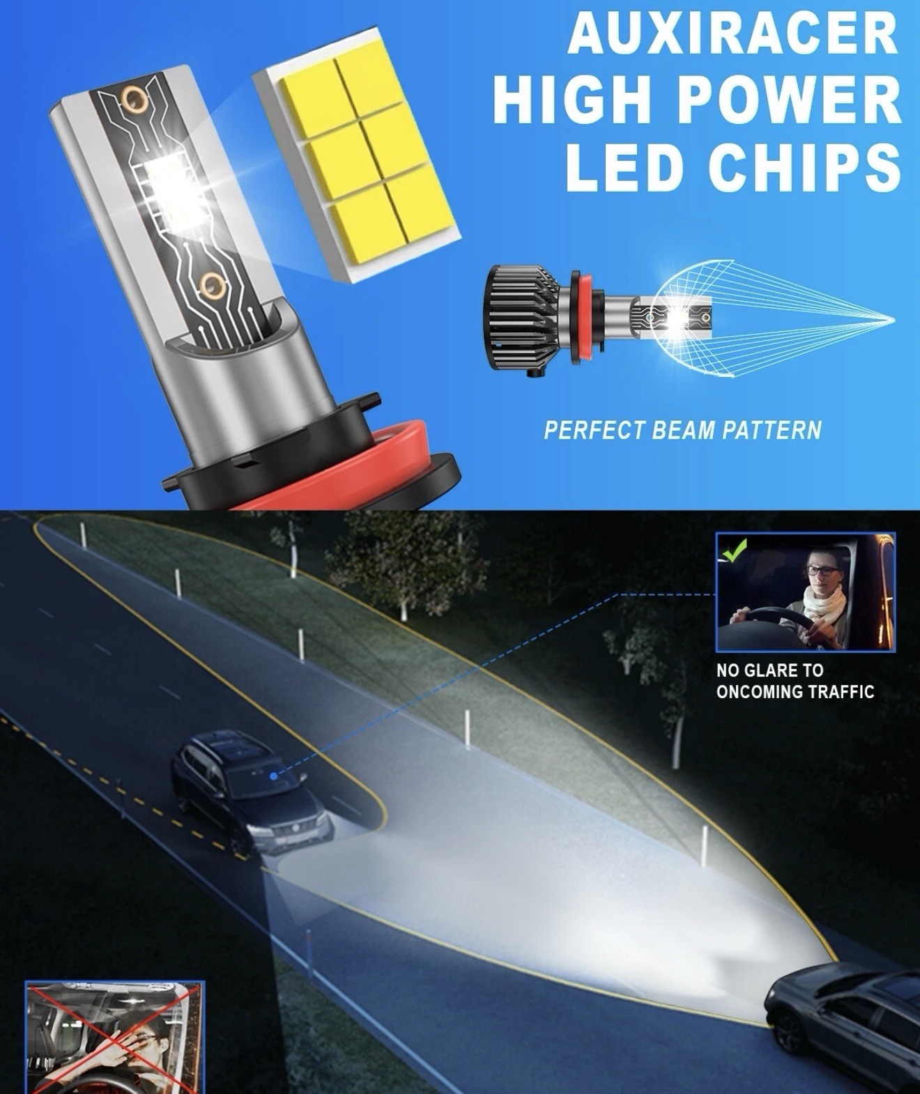 4 Pack 9005 H11 LED Headlight 200W Bright Bulb 6000K White 72000LM High Low Beam
