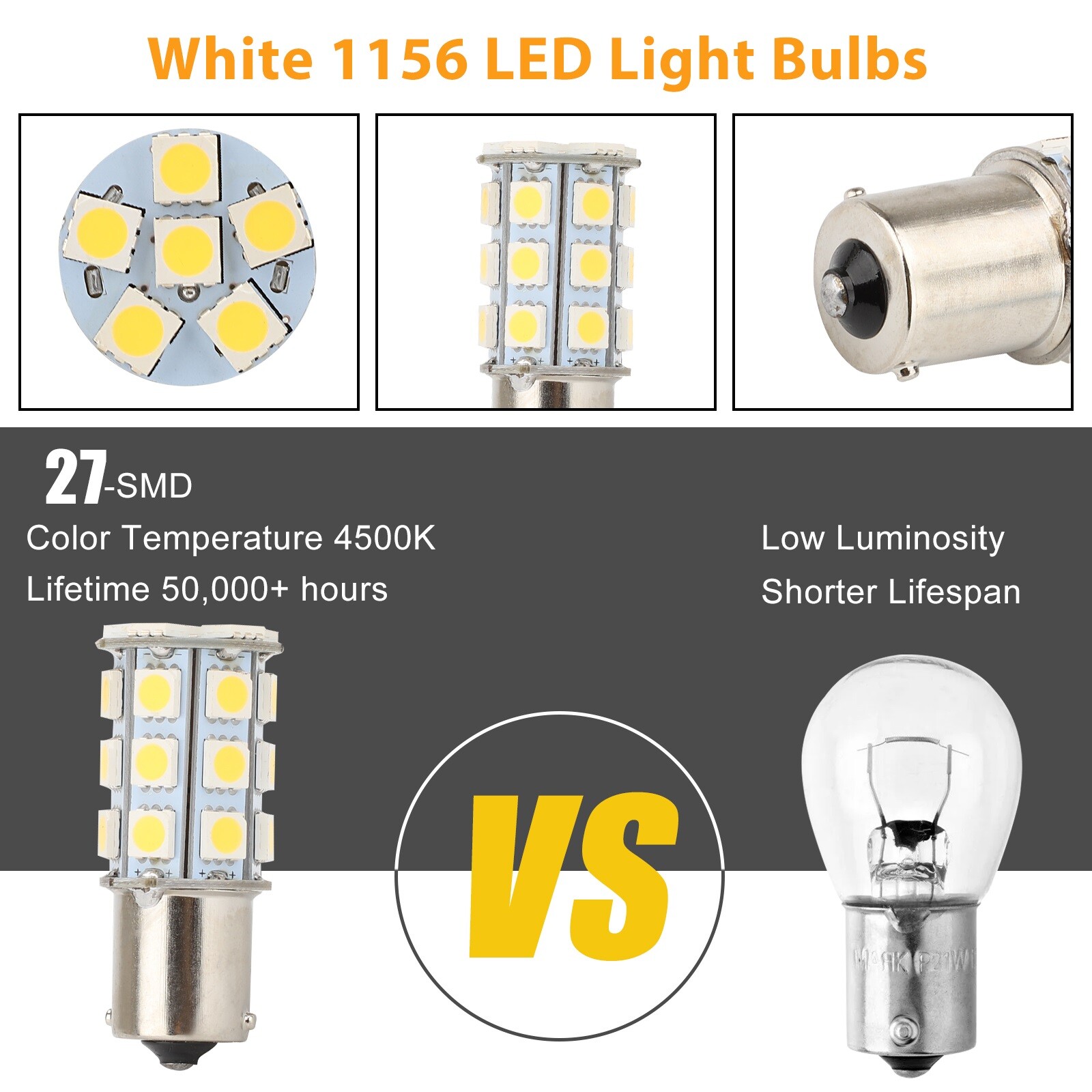 10X Warm White 1156 1141 1003 27 SMD LED RV Camper Trailer Interior Light Bulbs