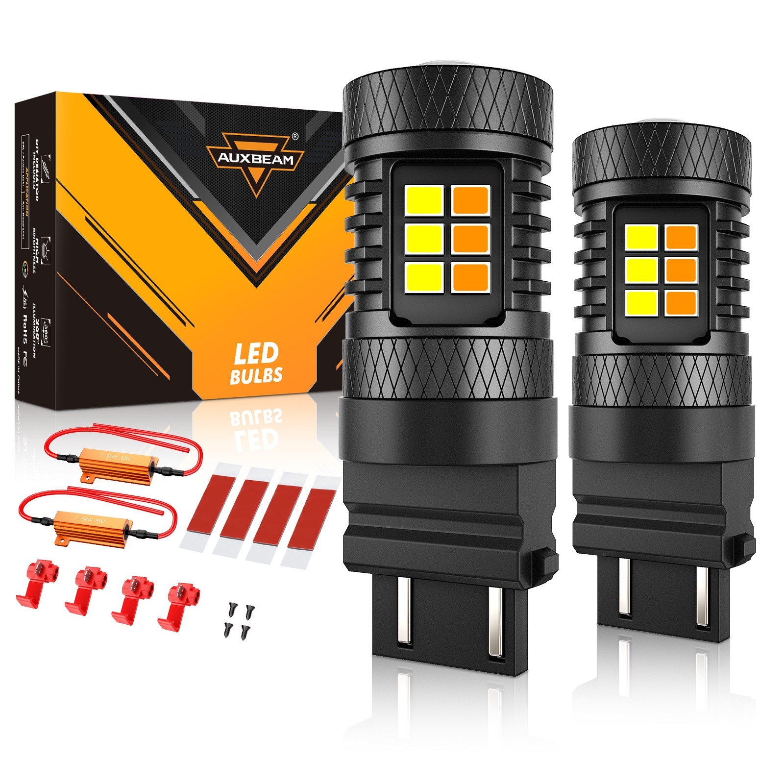 AUXBEAM 3157 Switchback LED Turn Signal Lights Anti Hyper Flash WHITE AMBER 2x