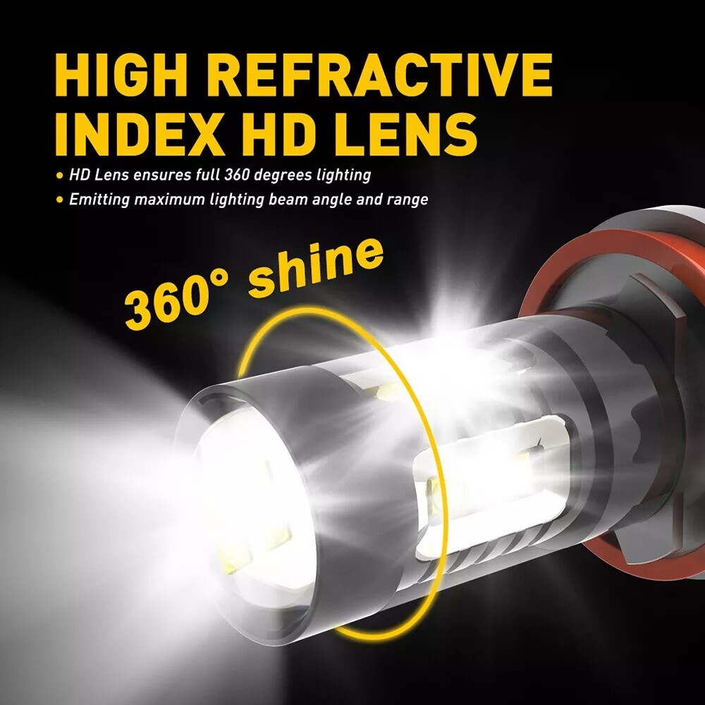 2Pcs H11/H8 LED White Fog Light Bulbs Decoder Error Free Canbus 2-Pack For Cars