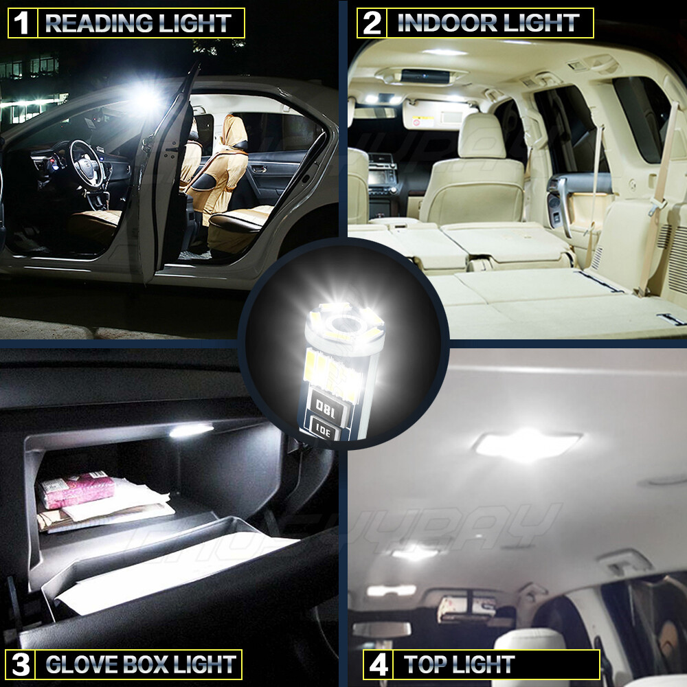 1000LM T10 LED License Plate Light Bulbs 6000K Super Bright White 168 2825 194 A