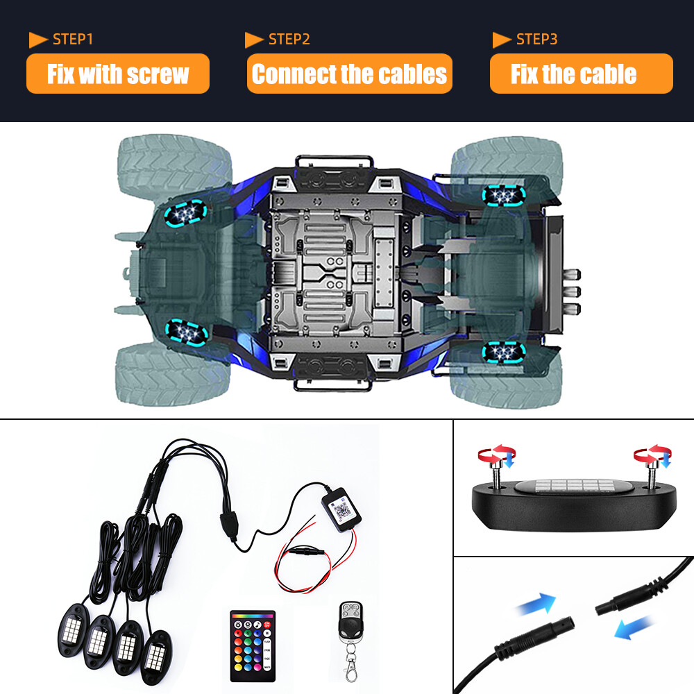 For Club Car EZGO Yamaha Golf Cart Kart 10 Pods RGB 150 LED Rock Lights Blueooth