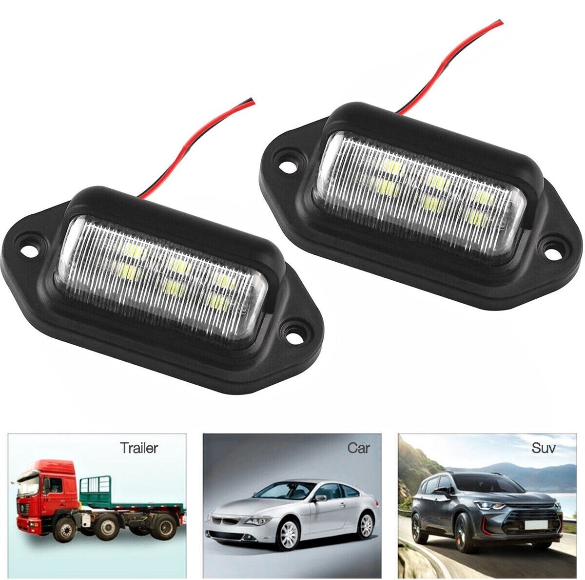 4Pcs 6 LED Car Van Rear Number Tail License Plate Light Signal Lamp PVC Plastic