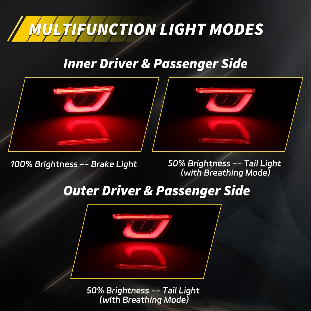 4PCS Smoked Lens Red LED Rear Tail Brake Light Lamps For 2010-2013 Chevy Camaro