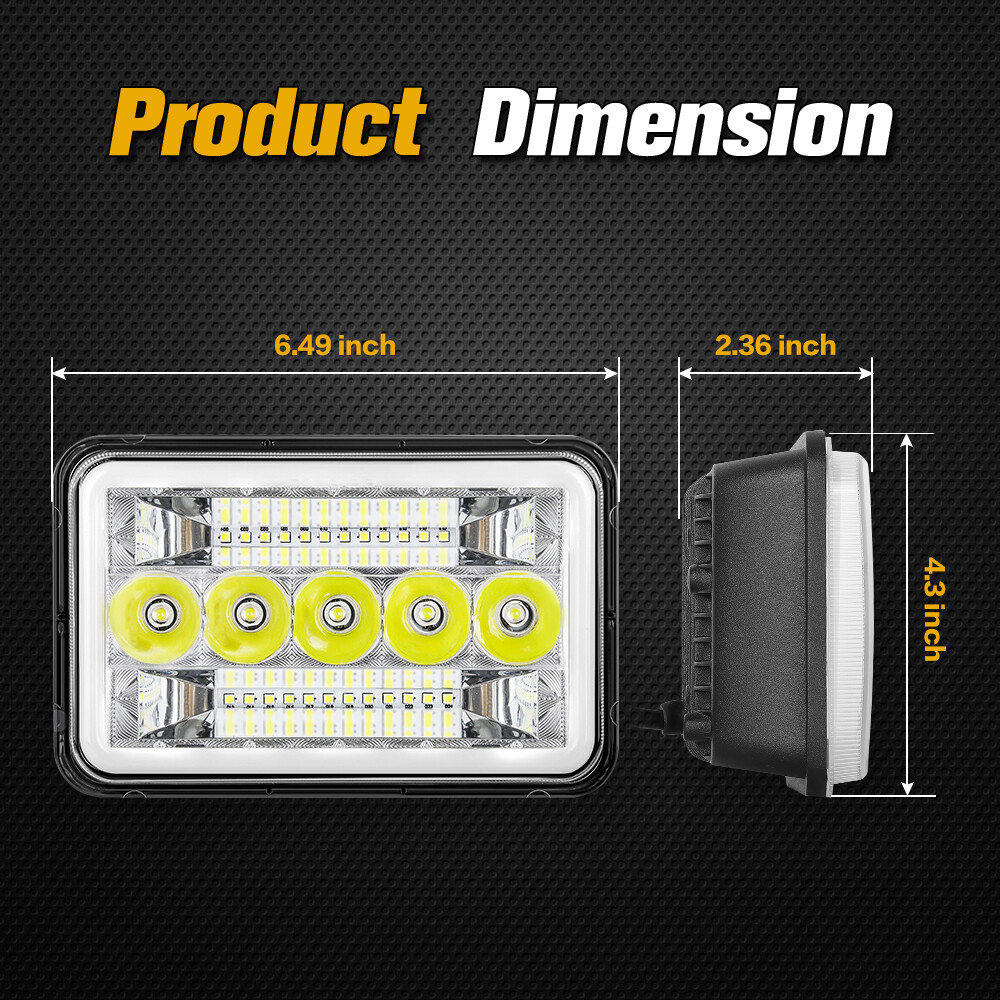 2PCS 4X6“ LED Work Lights Hi/Low Lamp Driving DRL Headlight + Mounting Brackets