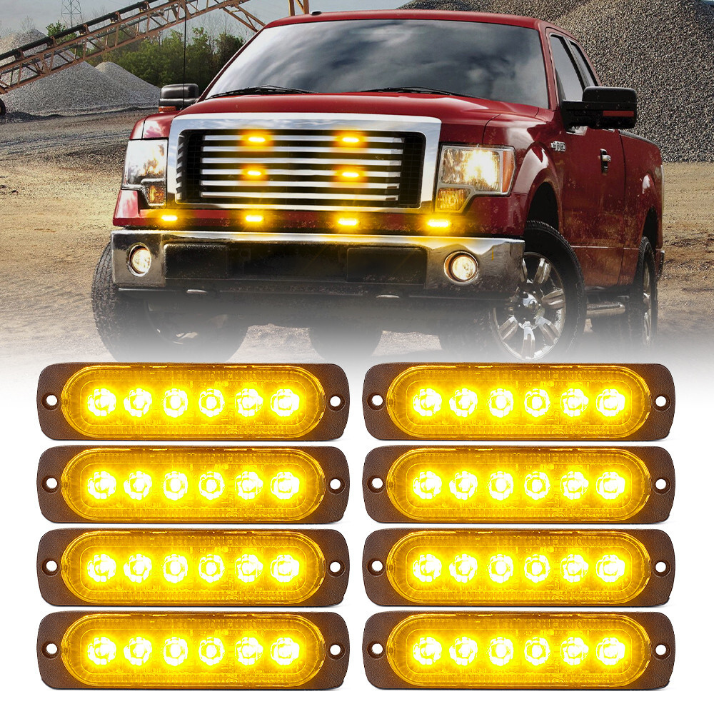 6LED Side Marker Headlight Strobe Lights Bar Emergency Yellow / Amber 8 Pods Set