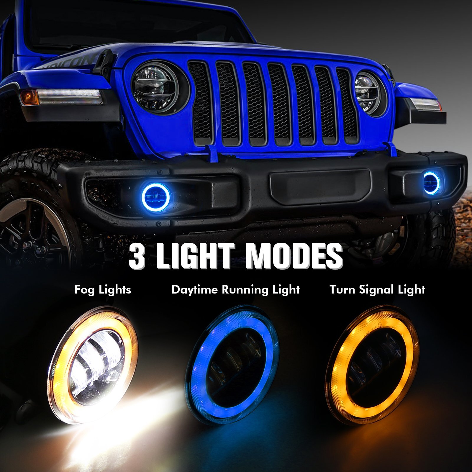 4“ Round LED Fog Lights Driving Halo Combo Kit For Jeep Wrangler JK TJ LJ Dodge