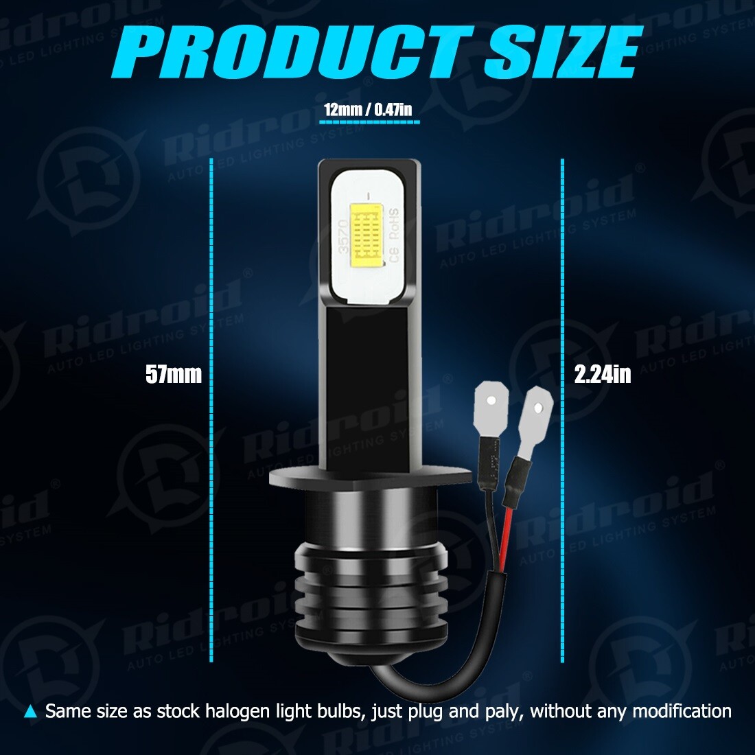 RIDROID H1 LED Headlight Bulb Conversion Kit High Low Beam Lamp 6500K White 2X