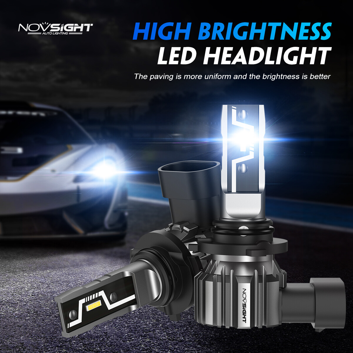 NOVSIGHT 9006 LED Headlight Bulbs High-Low Beam Conversion Lamp 10000LM 50W 2PCS