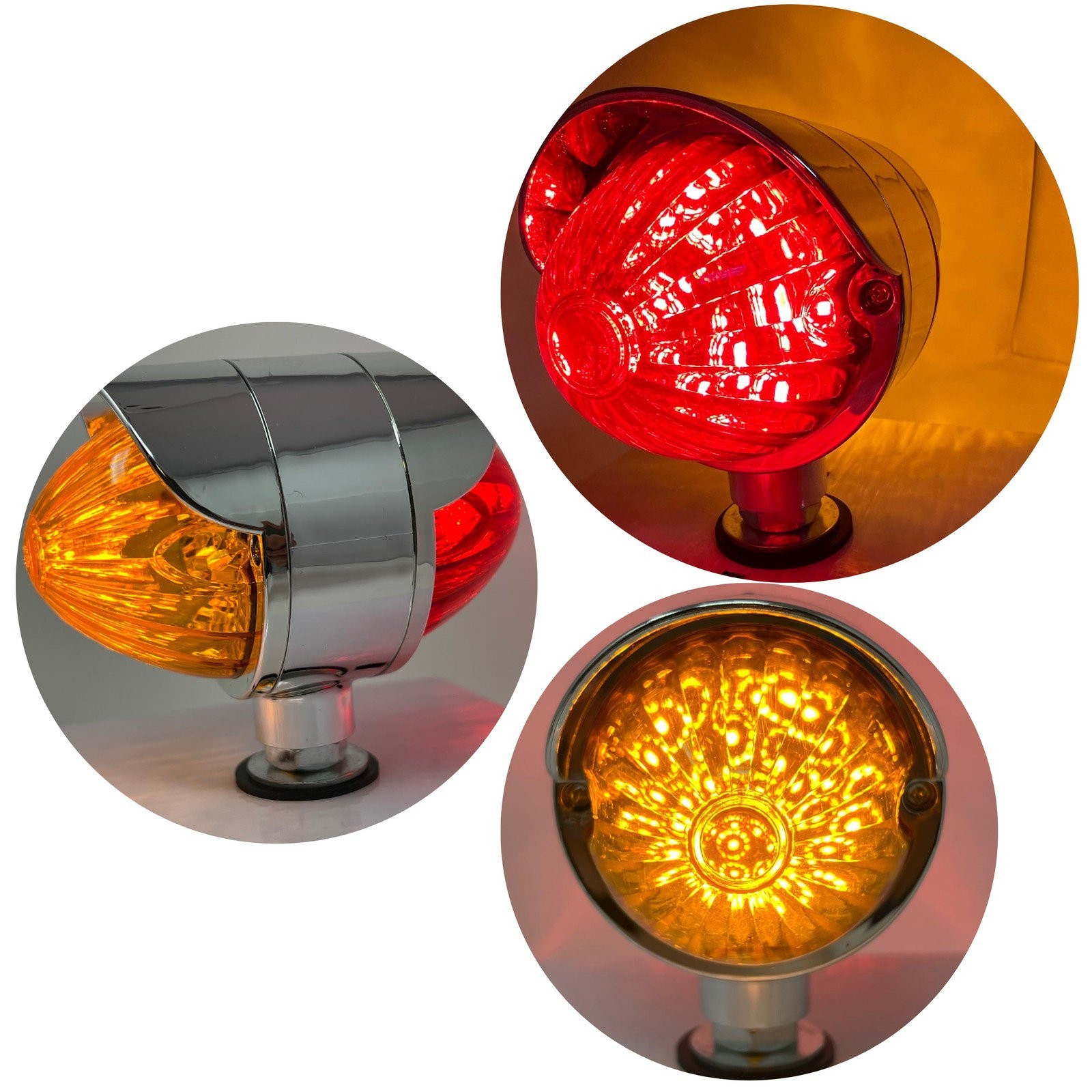 2Pcs Amber/Red 36 LED Double Face Watermelon Pedestal Lights Chrome Single Stud