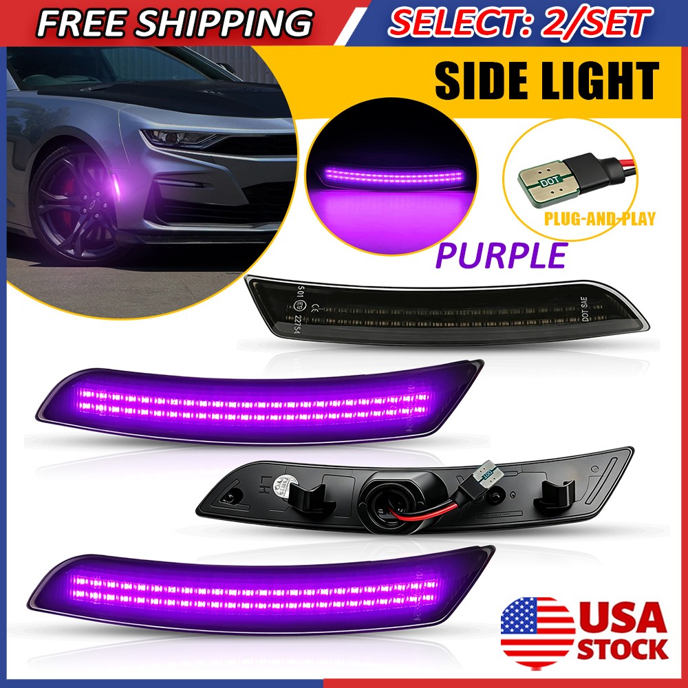 8x Purple Smoked LED Side Marker Bumper Lights Lamps Fit 2016-2023 Chevy Camaro