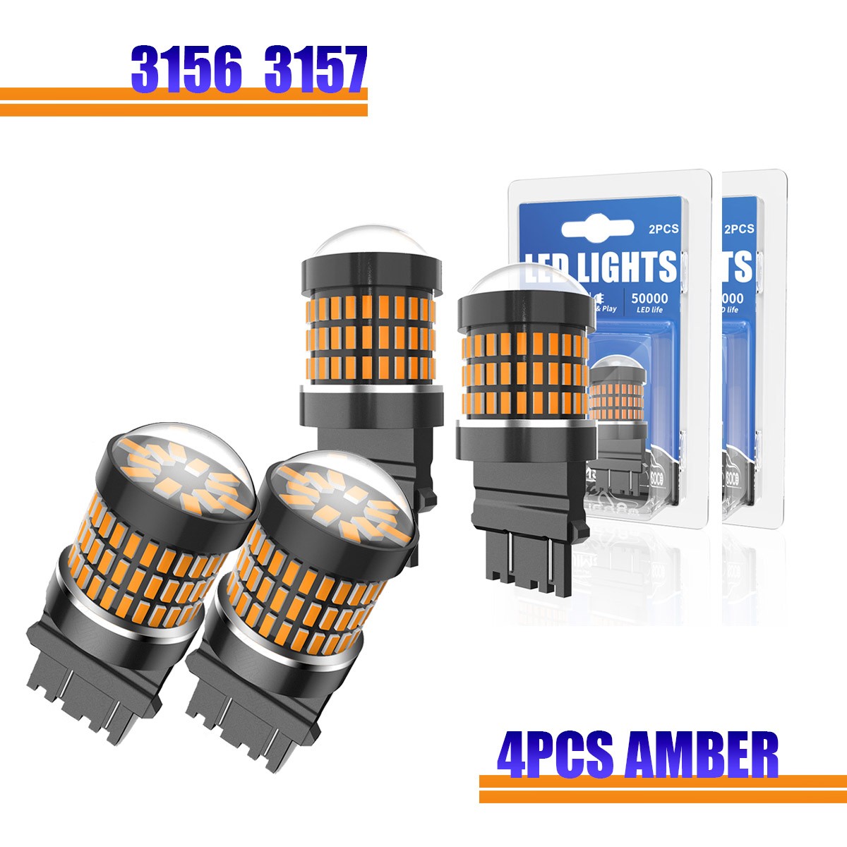 3000K Turn Signal Light 3156 3157A Amber LED Bulb 48H For Chevy Silverado 4Pack