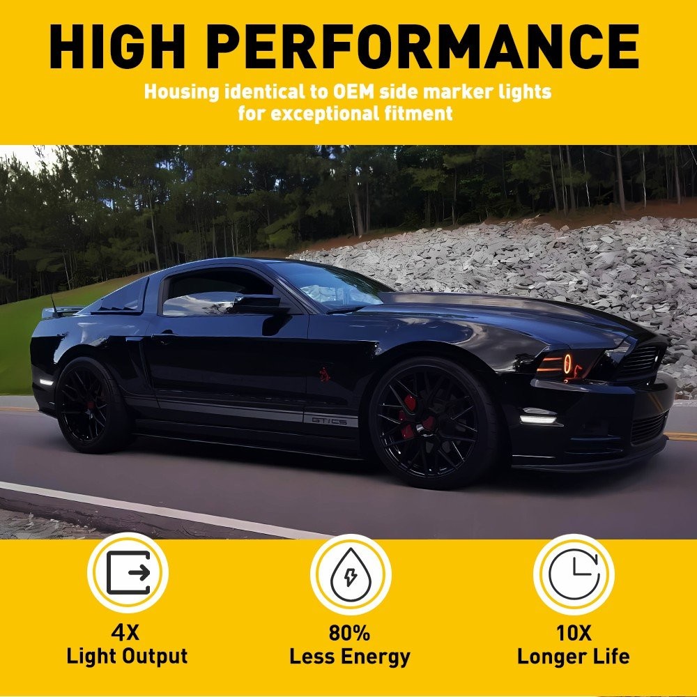 For 2010-14 Ford Mustang LED White Side Marker Light Clear Lens Front Rear 4pcs